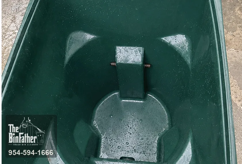 Inside a residential garbage cart, trash bin cleaning in South Florida — after cleaning